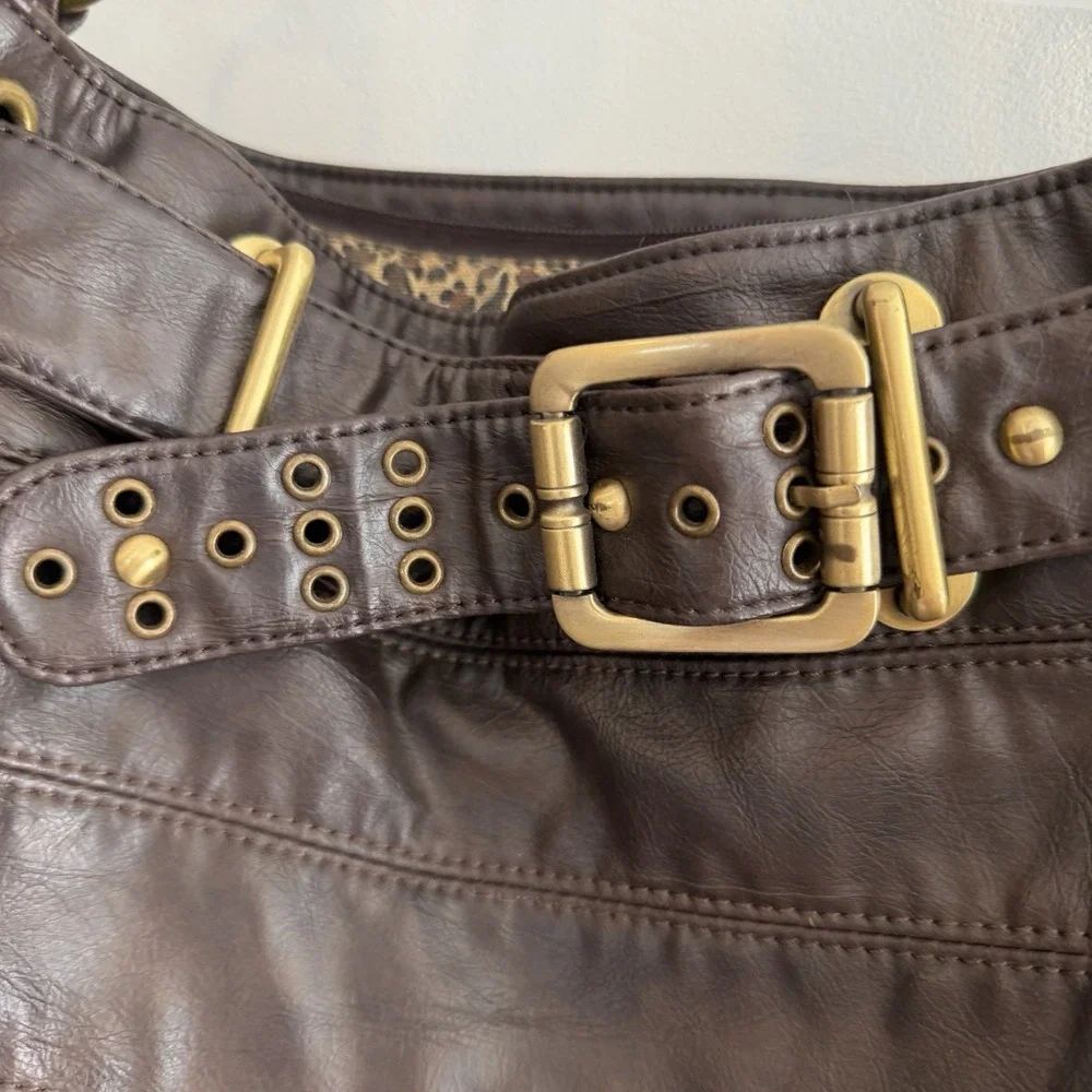 Brown Leather Hobo Bag Purse Large Handbag‎ Gold Hardware Boho Hippie Peasant
